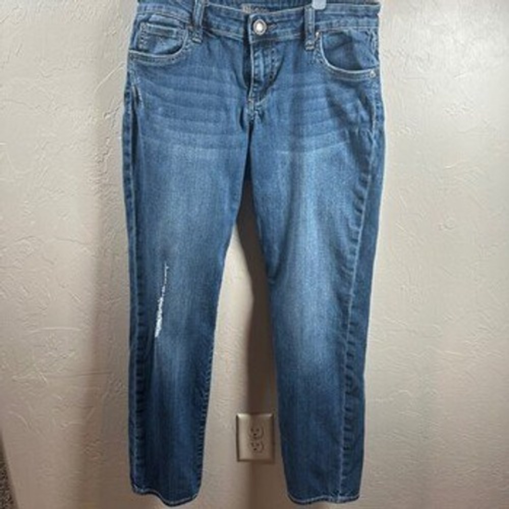 KUT from the Kloth Distressed Medium Wash Cropped Straight Leg Denim Jeans - Picture 2 of 7